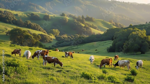 Cows grazing on a plain photo