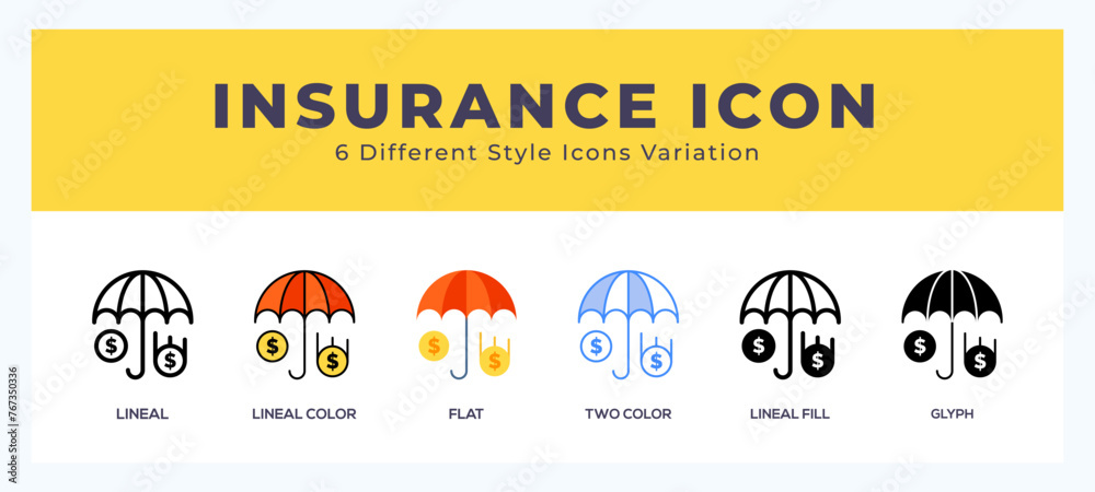 Obraz premium Insurance icon set with different styles. Vector illustration.