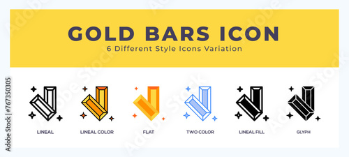 Gold bars set of icons. Vector illustration with different styles.