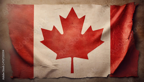 National flag of Canada vintage style on grunge paper background with copyspace. Happy Canada Day, July 1. 