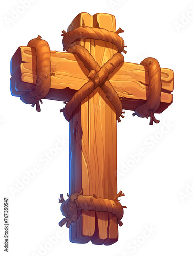 3D cartoon illustration of a Christian Cross crucifix, representing the symbol of Jesus Christ © Guga