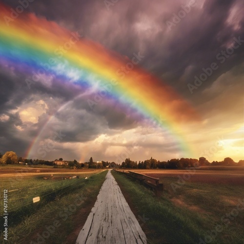 Rainbow over a country road. © JojoRabbit