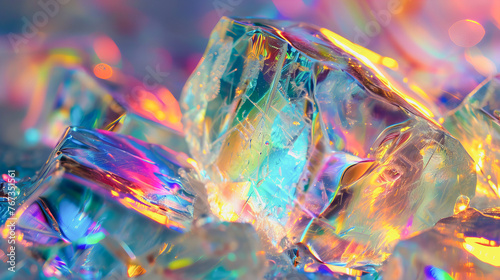 Fundo de cristais de gelo iluminado por várias cores em tons de luz neon. Uma cena deslumbrante e vibrante para seus projetos criativos photo