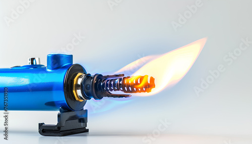 blue fire torch with gas burner isolated on white background photo