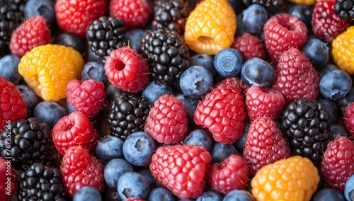 Close-up of mixed berries. Top view. Concept of healthy eating.