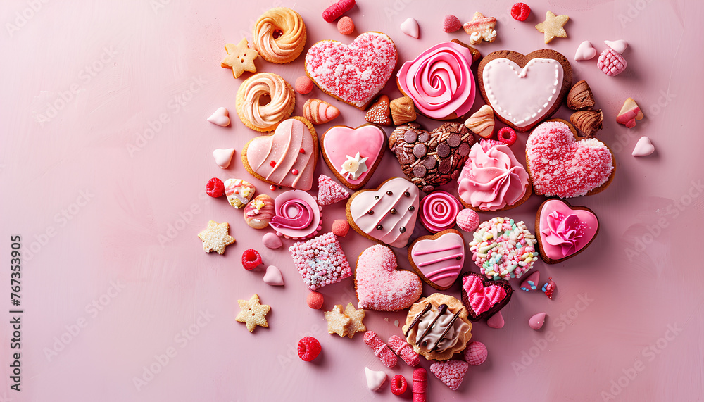 heart shape made of sweets and cookies heart shape made of sweets and cookies