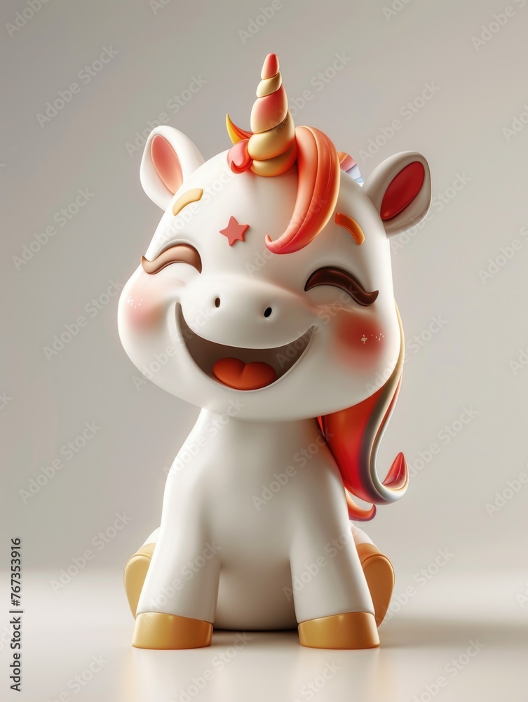 A white unicorn with a pink mane sitting on a white surface. A white unicorn with a pink mane sitting on a white surface.