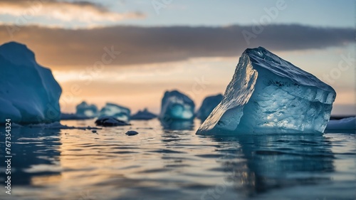 Disappearing icebergs vanishing from sight due to melting