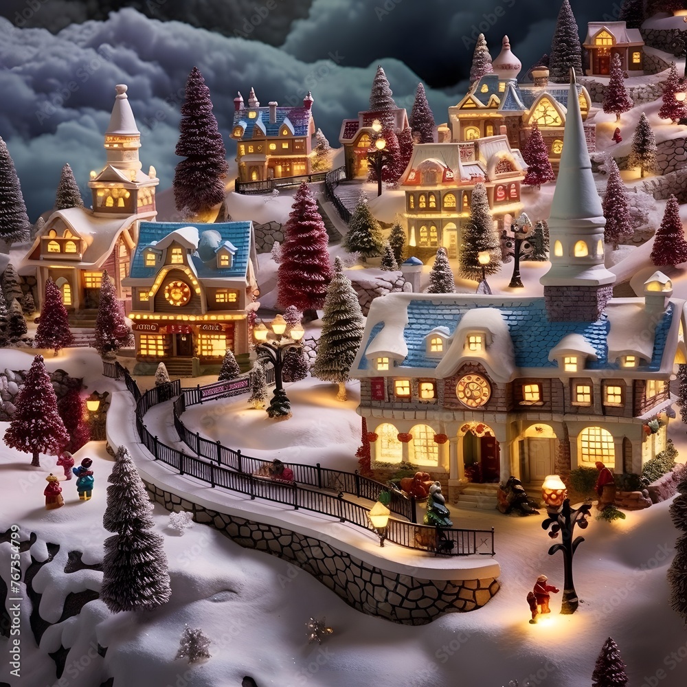 Christmas and New Year miniature village in the snow. 3d rendering