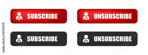 Subscribe and unsubscribe vector button. Social media subscription buttons.