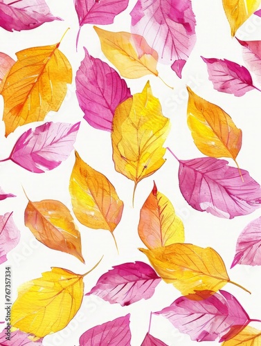 A painting featuring vibrant and colorful leaves set against a white background