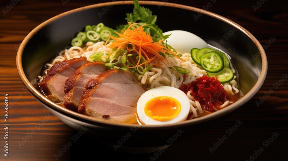 Soupe de ramen fait maison avec carottes râpées et petits légumes Soupe de ramen fait maison avec carottes râpées et petits légumes