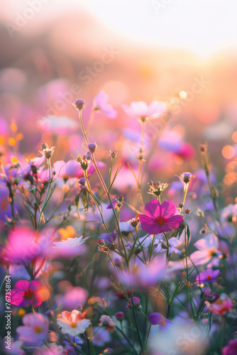 Vibrant Pastel Flower Meadow, Spring Landscape © M.Gierczyk
