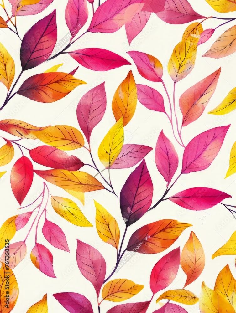 Obraz premium A painting featuring vibrant and colorful leaves displayed against a clean white background