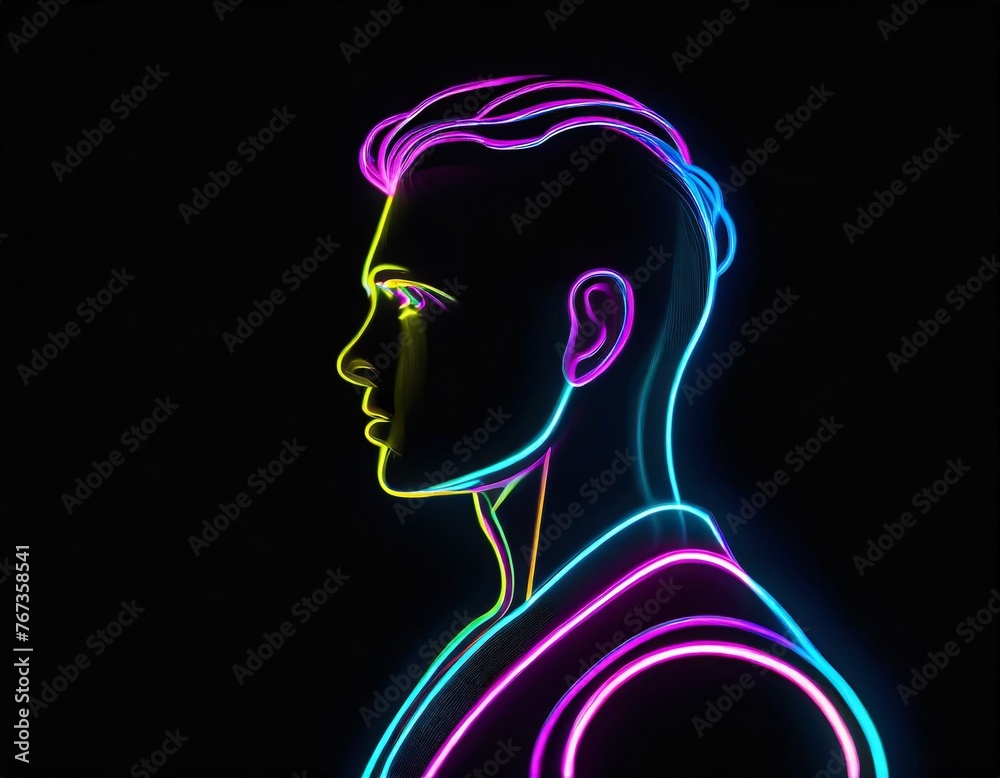 Neon outline of a man's face on a black background