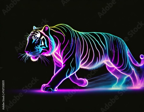 Neon outline of a moving tiger © Monika