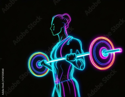 Neonowy zarys postaci mężczyzny podnoszącego sztangę