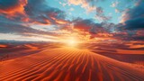 Picturesque desert landscape with a golden sunset over the dunes, Desert sunset, Ai Generated 