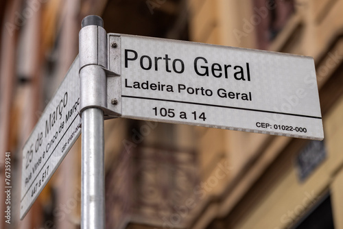 Placa da famosa Ladeira Porto Geral, na cidade de São Paulo photo