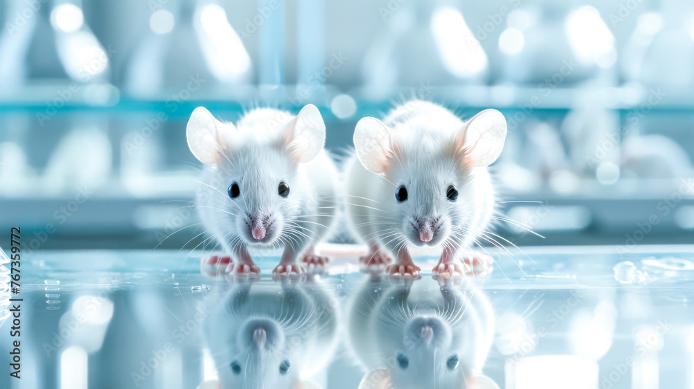 Twin lab mice in a scientific research facility - obrazy, fototapety, plakaty 