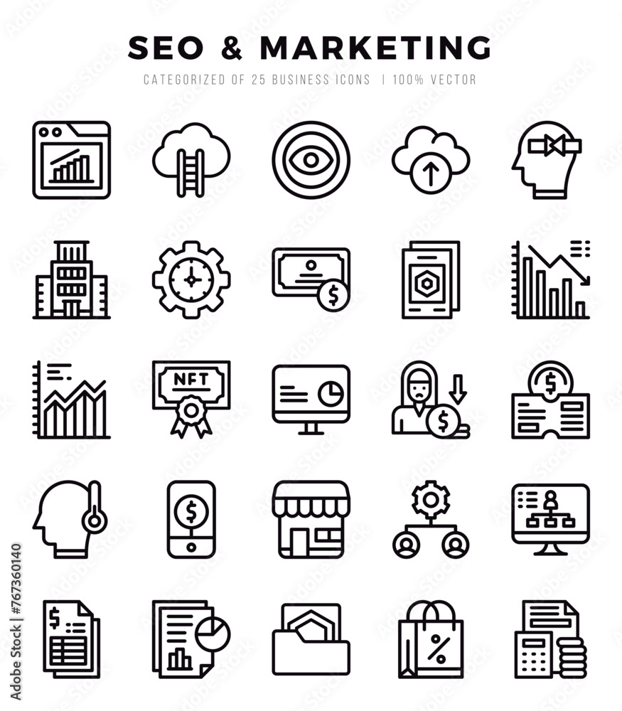 SEO & Marketing Lineal icons collection. 25 icon set. Vector illustration. SEO & Marketing Lineal icons collection. 25 icon set. Vector illustration.