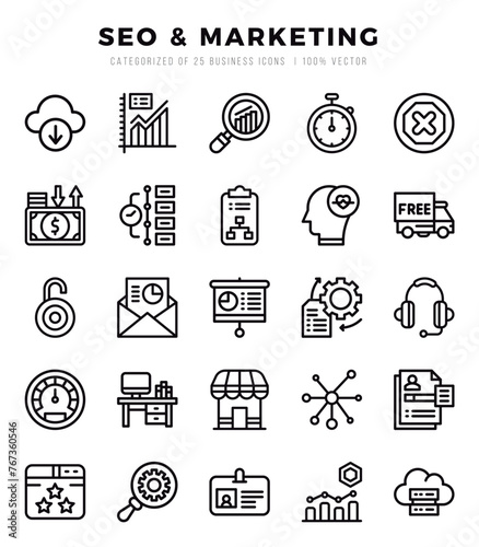 SEO & Marketing Icons bundle. Lineal style Icons. Vector illustration.