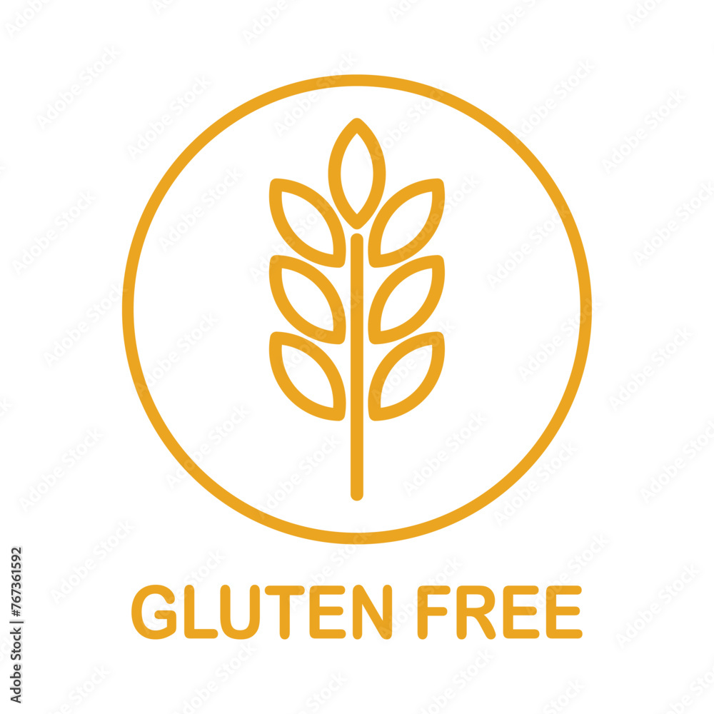 Gluten free icon vector isolated on white background. Stalk of grain, Wheat gluten free grain vector icon label round badge logo.