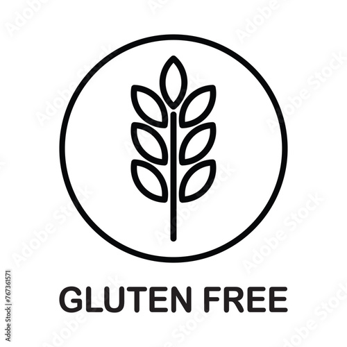 Gluten free icon vector isolated on white background. Stalk of grain, Wheat gluten free grain vector icon label round badge logo.