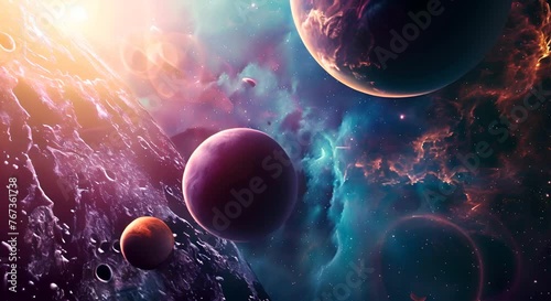 Colorful Planetary System in Deep Space photo
