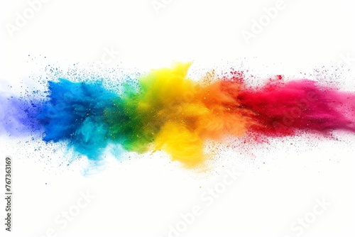 A vibrant burst of colorful powder exploding against a clean white backdrop