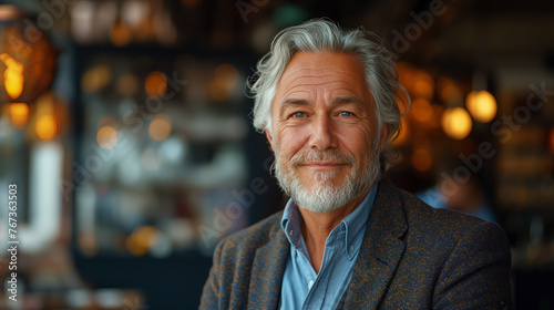 Portrait of a gray haired man 60 - 65 years old.