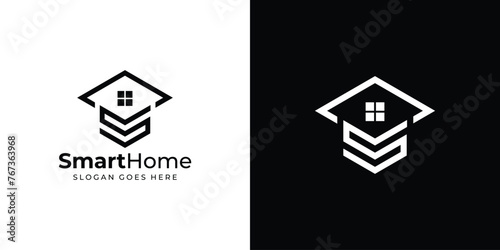 Creative Initial S and Graduation Hat. College, Graduate Cap, Campus, Education Logo Designs. Home Architecture Study with Lineart Outline Style Logo Icon Symbol Designs Inspiration.