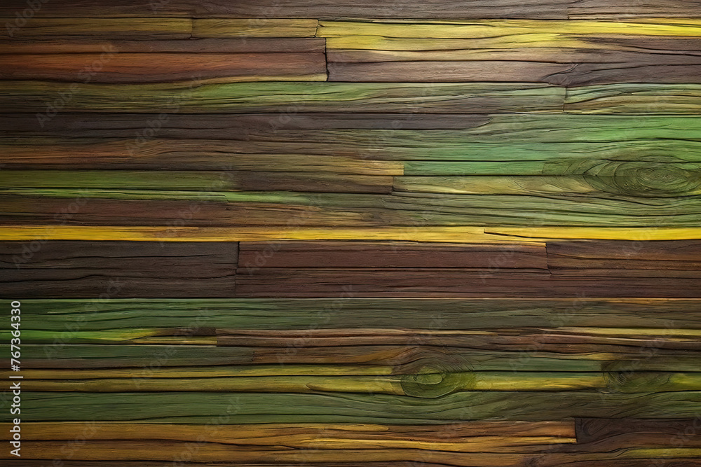 Brown and yellow and green wood wall wooden plank board texture background with grains and structures Brown and yellow and green wood wall wooden plank board texture background with grains and structures