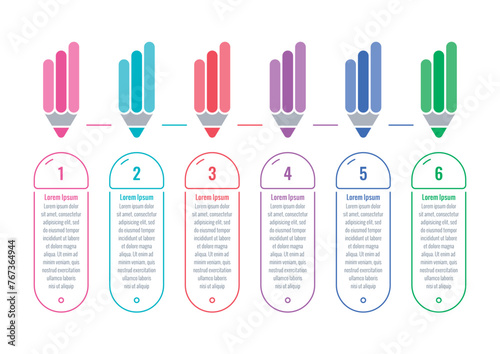 colored pencils infographic template. six options briefing template. Infographic template for education, healthcare, business, technology, science world