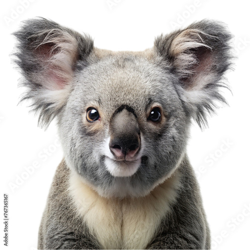 Portrait of koala, isolated on transparent background.