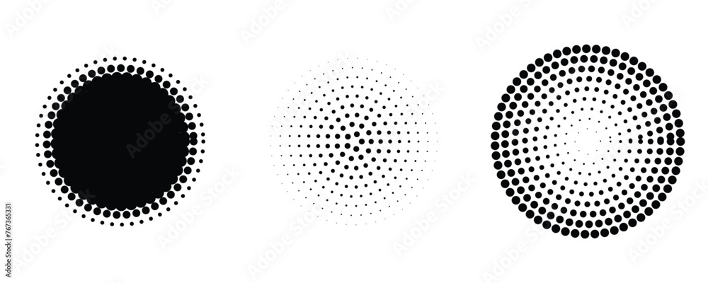 Circle dot frame. Circular border with halftone effect. Modern faded ring. Rounded semitone shape. Ballpoint boarding house. Dotted geometric pattern. Elements of small dots graphics eps 10