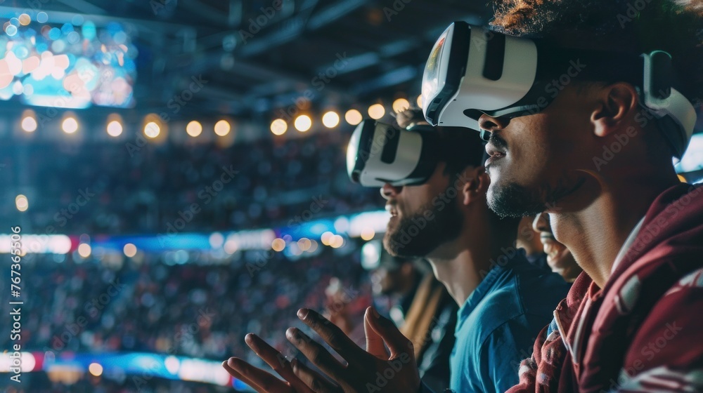 fans watching a football match with virtual reality glasses in a stadium in the stands in high resolution and quality fans watching a football match with virtual reality glasses in a stadium in the stands in high resolution and quality