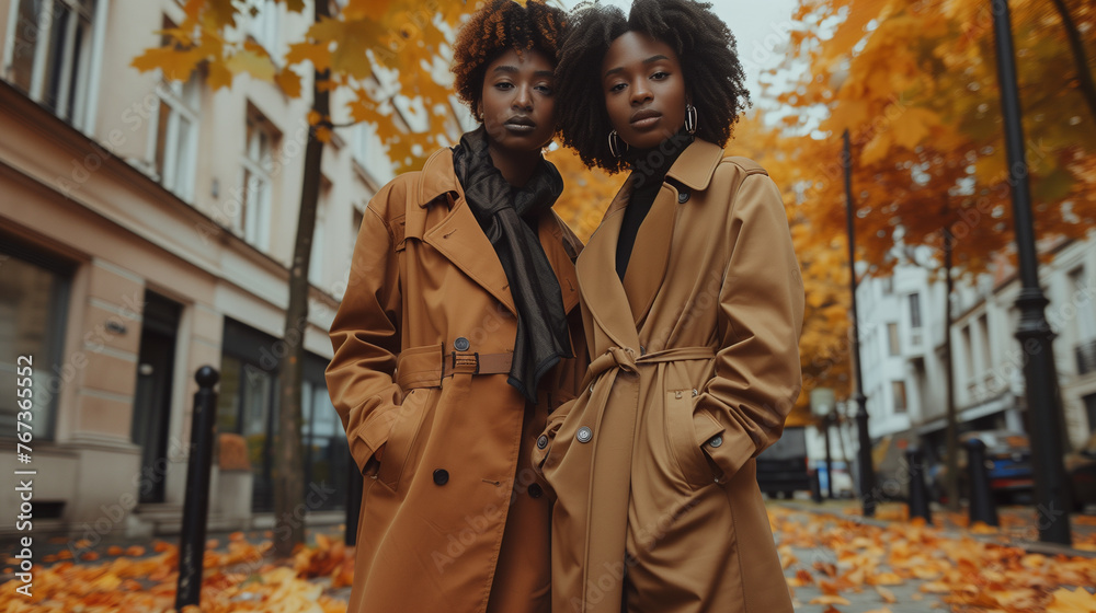 Fototapeta premium A fashion-forward model posing in a chic autumn outfit,ai