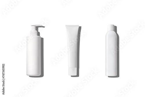 Set of white cosmetic containers isolated on white background
