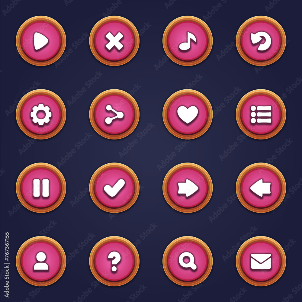 Set of pink buttons for mobile games game pink interface cartoon ui buttons set ui elements Set of pink buttons for mobile games game pink interface cartoon ui buttons set ui elements