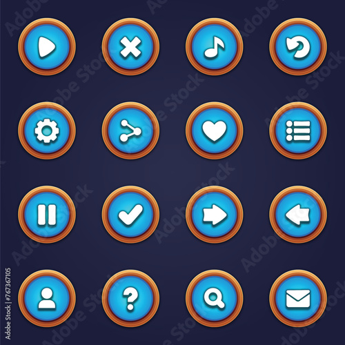 Set of blue buttons for mobile games game blue interface cartoon ui buttons set ui elements