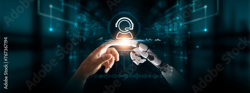 Customer Support: Hands of Robot and Human Touch Customer Support of Global Networking, Integration of Artificial Intelligence, Personalized Solutions for Digital Technologies of the Future.