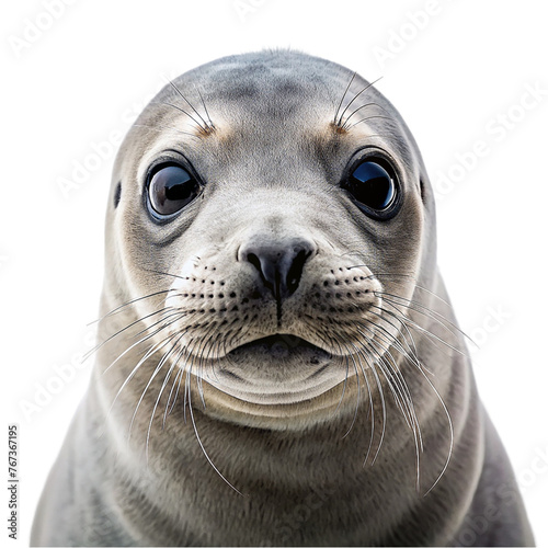 Cute sea lion portrait, close up, isolated on transparent background