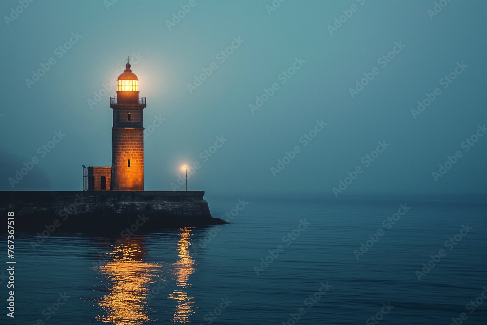 Lighthouse on the sea at the night