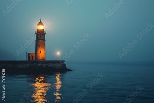 Lighthouse on the sea at the night