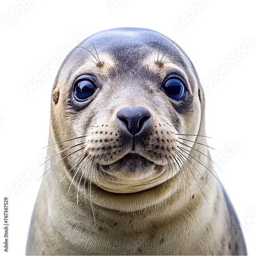 Cute sea lion portrait, close up, isolated on transparent background