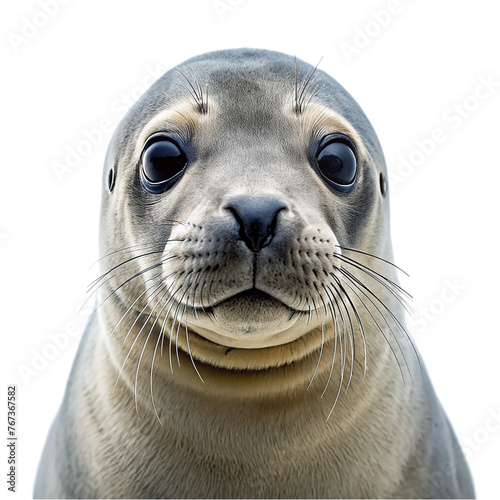 Cute sea lion portrait  close up  isolated on transparent background