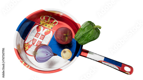 Serbian Coat of Arms Inspired Frying Pan with Fresh Vegetables photo