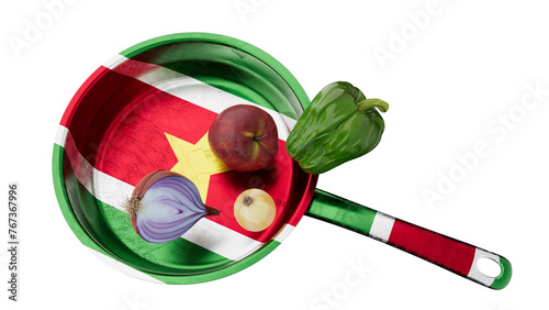 Gourmet Cooking Ingredients on a Surinamese Flag-Designed Frying Pan photo