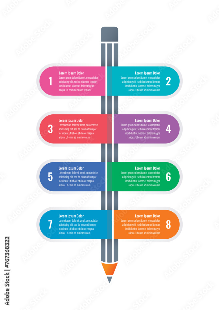 Fototapeta premium gray pencil infographic template. magazine, annual report infographic template. eight options briefing template